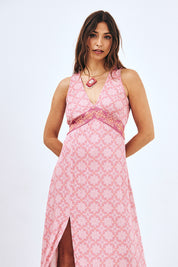 EMBROIDERED PRINTED MAXI DRESS - PINK