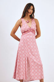 EMBROIDERED PRINTED MAXI DRESS - PINK