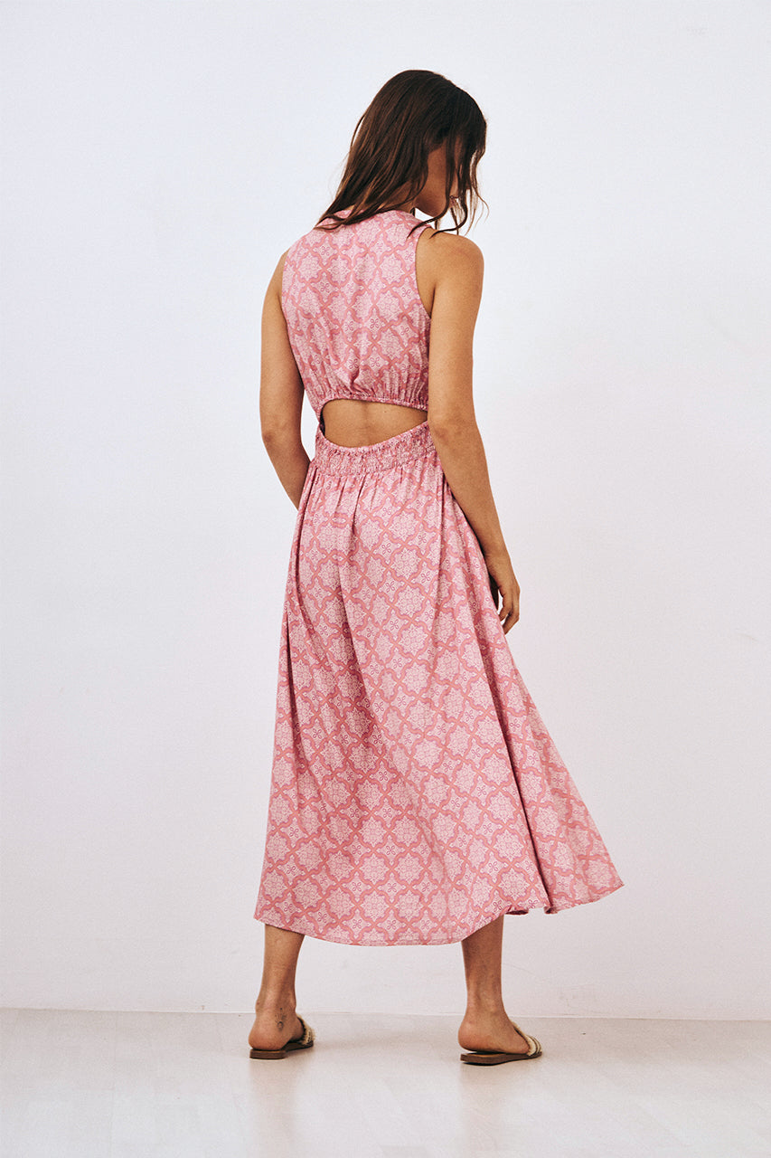 EMBROIDERED PRINTED MAXI DRESS - PINK