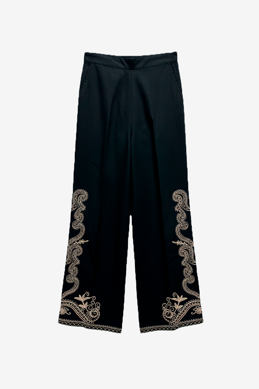 PANTALÓN BORDADOS CONTRASTE - NEGRO