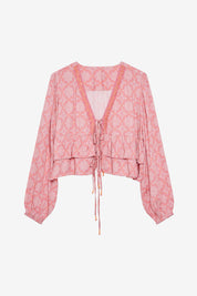 PRINTED RUFFLED BLOUSE - PINK