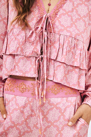 PRINTED RUFFLED BLOUSE - PINK