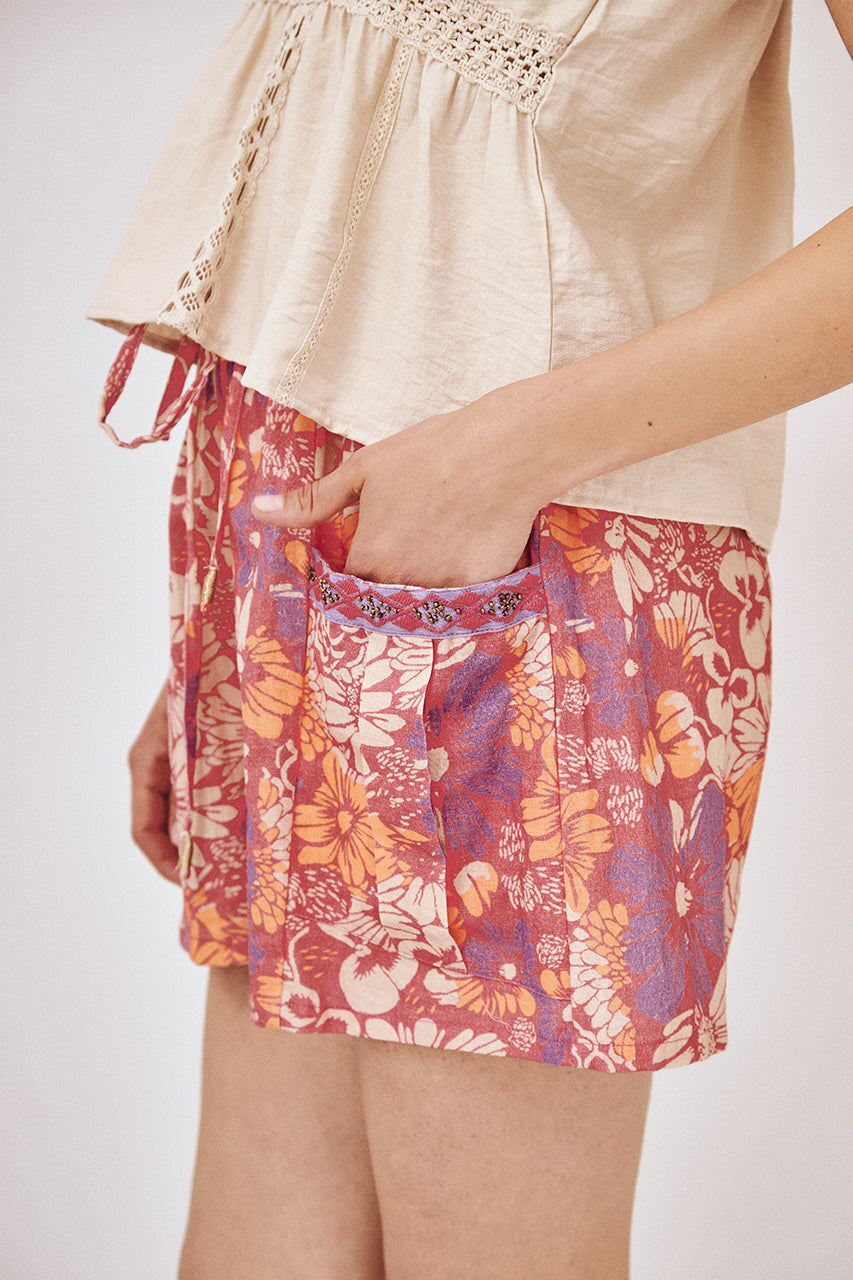 SHORT ESTAMPADO BORDADO - ROSA