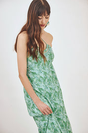 EMBROIDERED PRINT HALTER MIDI DRESS - GREEN