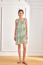 VESTIDO CORTO VOLANTES BICOLOR - AZUL