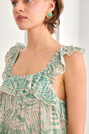 VESTIDO CORTO VOLANTES BICOLOR - AZUL