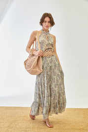 PAISLEY SKIRT WITH EMBROIDERED RUFFLES AND WAISTBAND - VIOLET