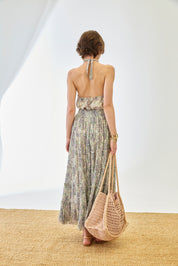 PAISLEY SKIRT WITH EMBROIDERED RUFFLES AND WAISTBAND - VIOLET