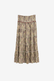 PAISLEY SKIRT WITH EMBROIDERED RUFFLES AND WAISTBAND - VIOLET