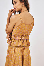 TOP DE TIRANTES ESTAMPADO BORDADO - OCRE