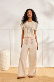 Floral Embroidered Trousers - Off-White