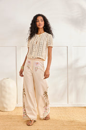 Floral Embroidered Trousers - Off-White
