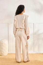 Floral Embroidered Trousers - Off-White