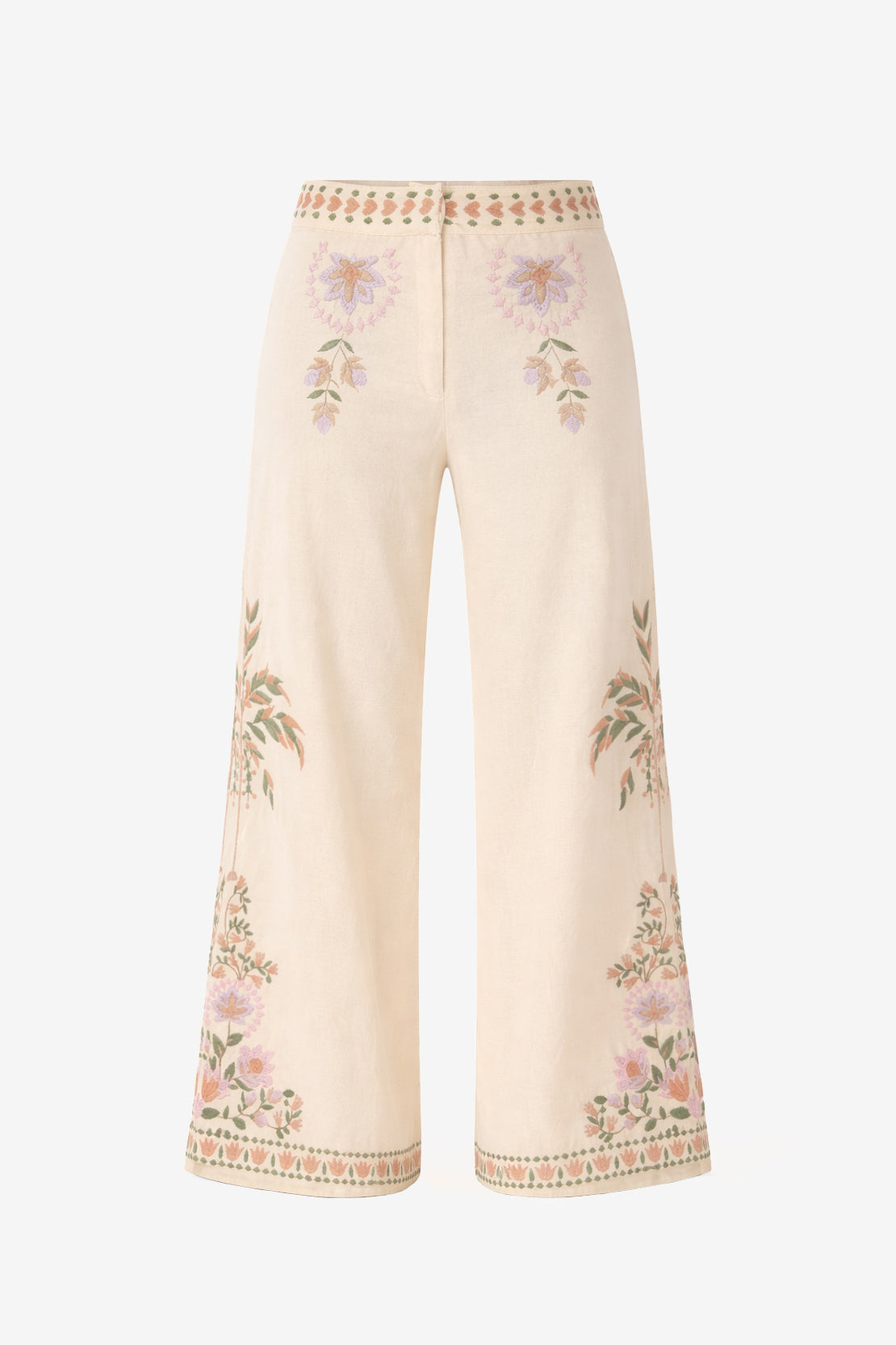 Floral Embroidered Trousers - Off-White