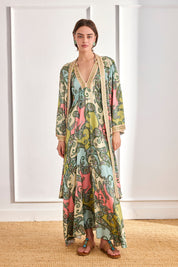 KIMONO PAISLEY CINTA BORDADA - VERDE