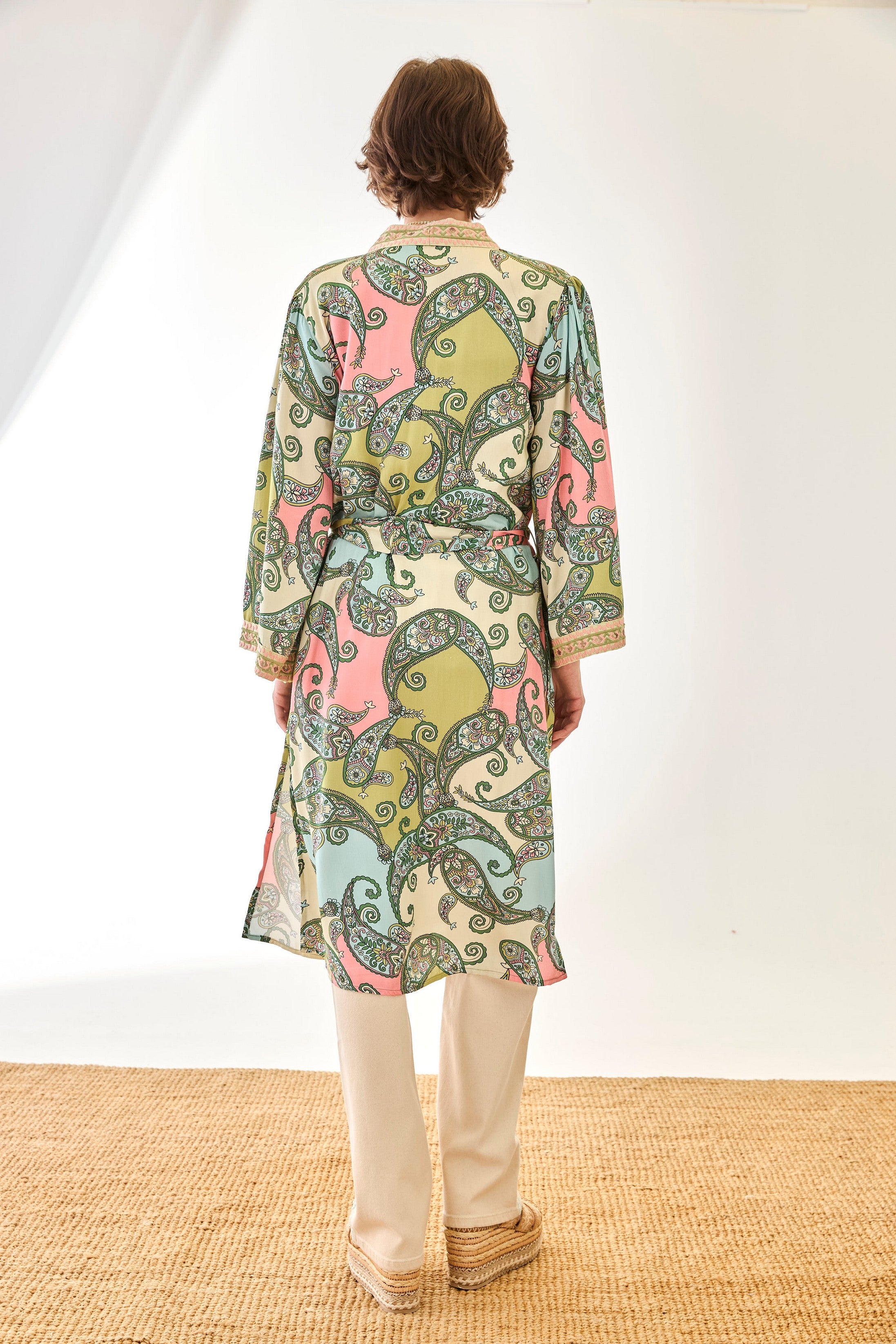 KIMONO PAISLEY CINTA BORDADA - VERDE