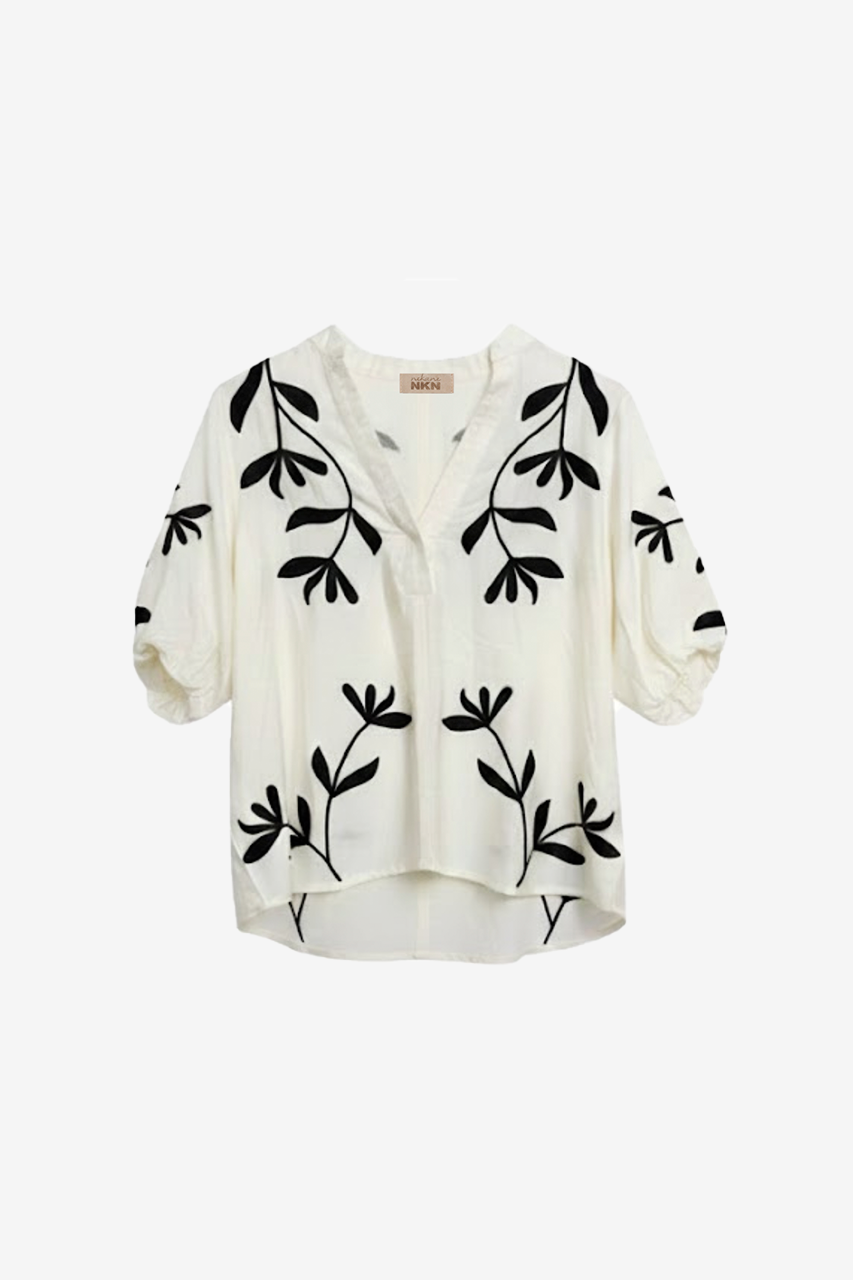 BLUSA MANGA CORTA MAO BICOLOR - BLANCO