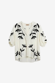 BLUSA MANGA CORTA MAO BICOLOR - BLANCO