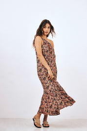 VESTIDO ASIMÉTRICO PEDRERÍA EN TIRANTE - NEGRO
