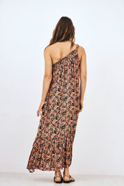 VESTIDO ASIMÉTRICO PEDRERÍA EN TIRANTE - NEGRO