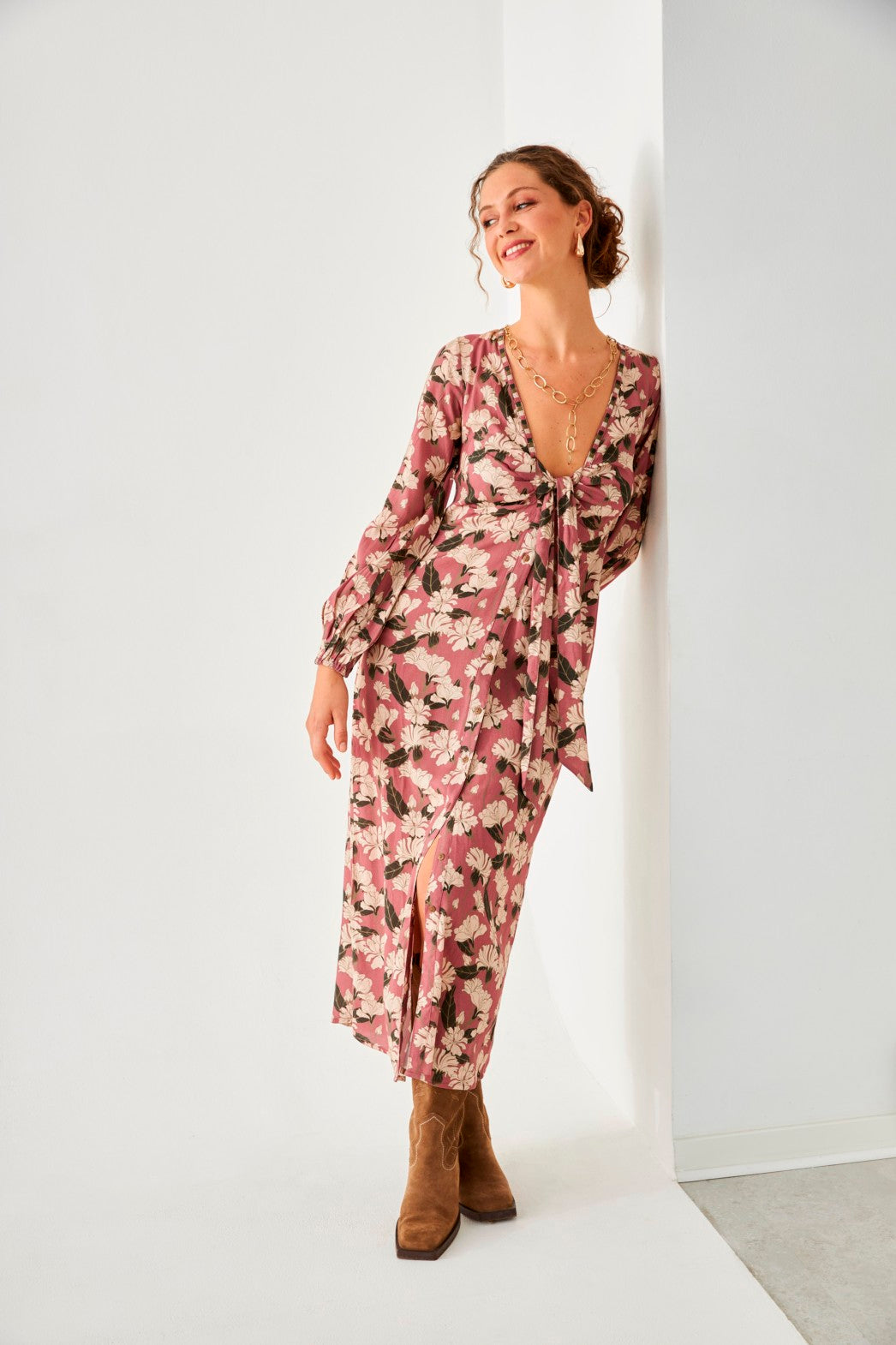 VESTIDO BOTONES FLORAL - PINK