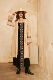 Long-sleeved embroidered long dress - black
