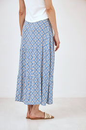 FALDA PAREO MIDI CON ESTAMPADO BORDADO - AZUL