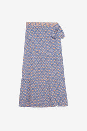 FALDA PAREO MIDI CON ESTAMPADO BORDADO - AZUL