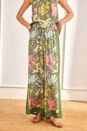 PANTALÓN PAISLEY FRANJAS LATERALES - VERDE