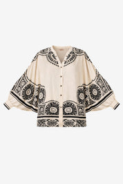 TWO-TONE ETHNIC BLOUSE - WHITE