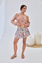 FALDA CORTA FLORAL - ECRU