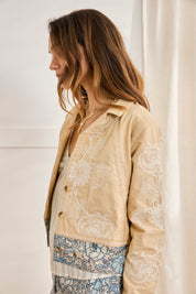 MIXED FLORAL FABRIC JACKET - CAMEL