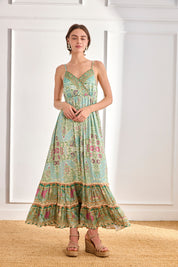 FLORAL DRESS WITH SEQUIN DETAIL - BLUE