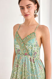 FLORAL DRESS WITH SEQUIN DETAIL - BLUE