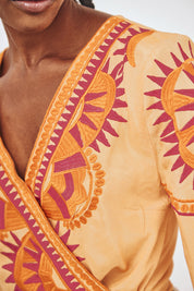 EMBROIDERED WRAP CROP TOP - PEACH