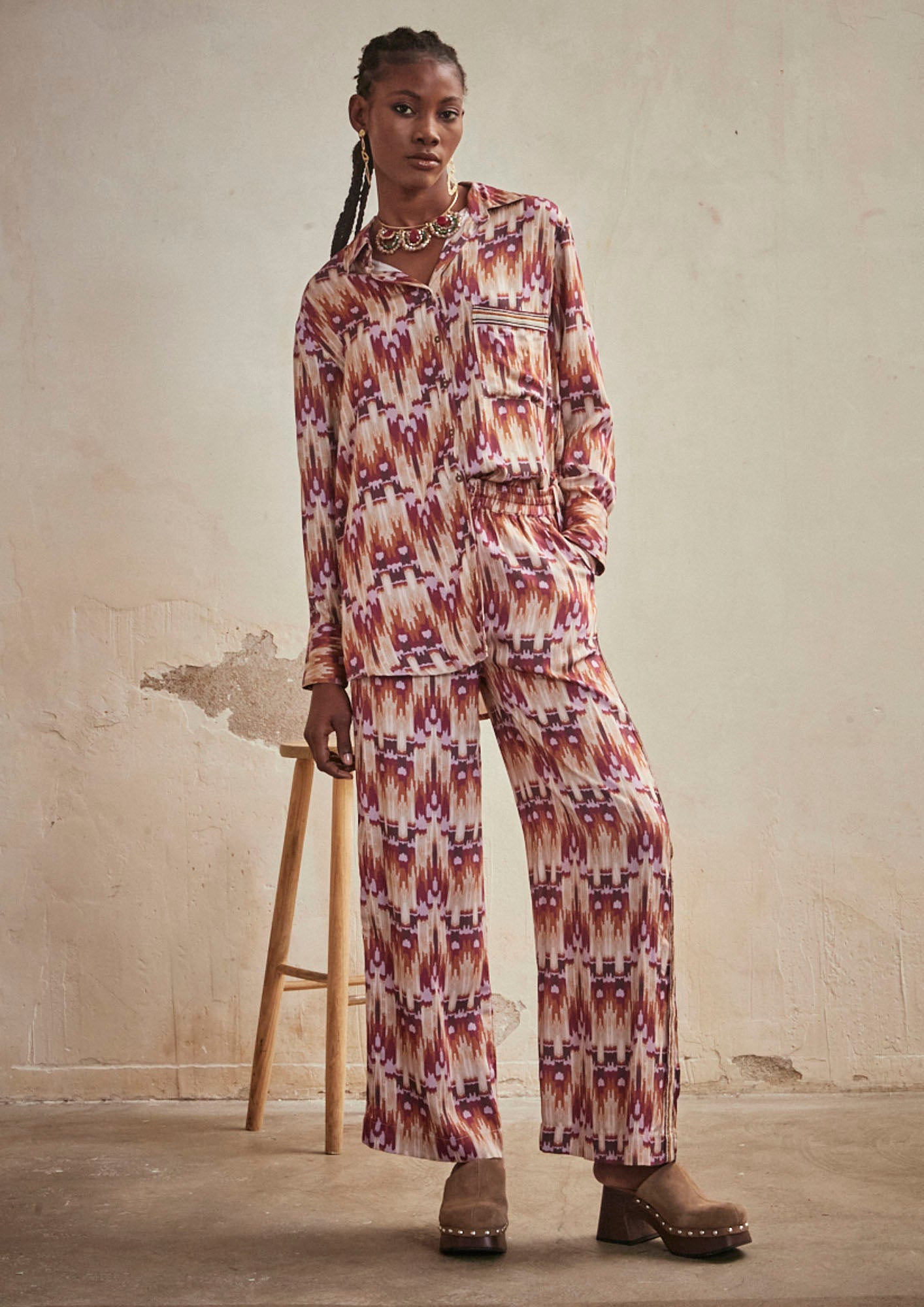 PRINTED LONG SLEEVE SHIRT - WINE