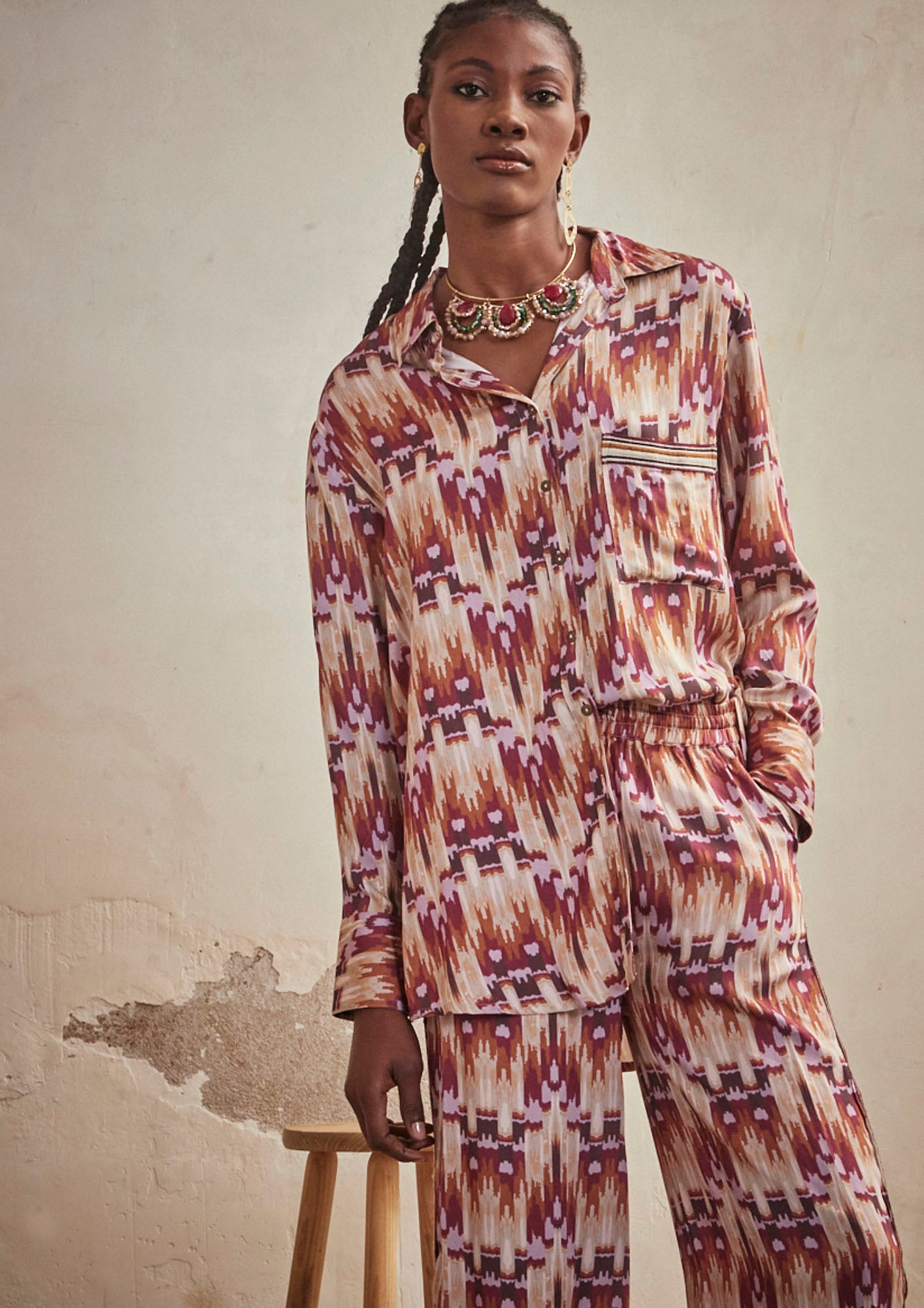 PRINTED LONG SLEEVE SHIRT - WINE
