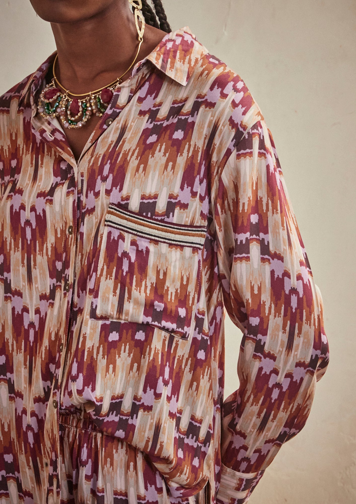 PRINTED LONG SLEEVE SHIRT - WINE