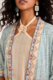 KIMONO ESTAMPADO FRANJAS - AZUL