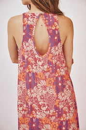 EMBROIDERED PRINTED LONG DRESS - PINK