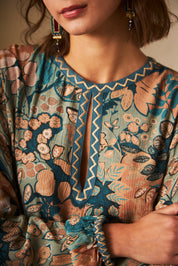 VESTIDO CORTO MANGA LARGA ESTAMPADO - GREEN