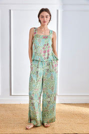 TOP FLORES DETALLE LENTEJUELAS - AZUL