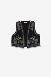 TWO-TONE EMBROIDERED VEST - BLACK