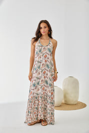 Floral Print Halter Dress - Off-White