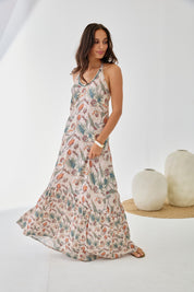 Floral Print Halter Dress - Off-White
