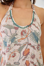 Floral Print Halter Dress - Off-White