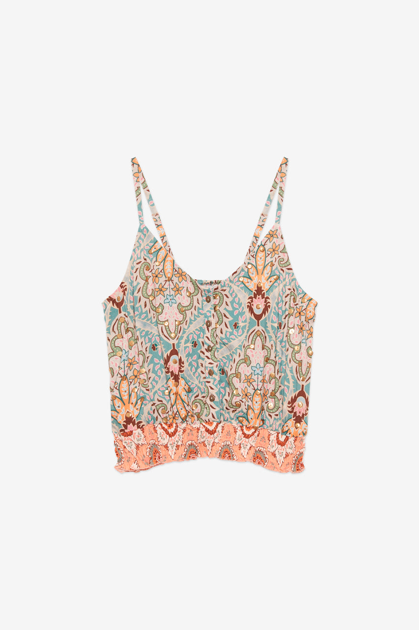 TOP DE TIRANTES ESTAMPADO BORDADO - TURQUESA