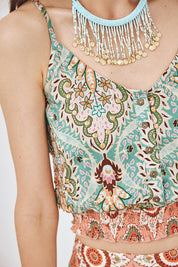 TOP DE TIRANTES ESTAMPADO BORDADO - TURQUESA