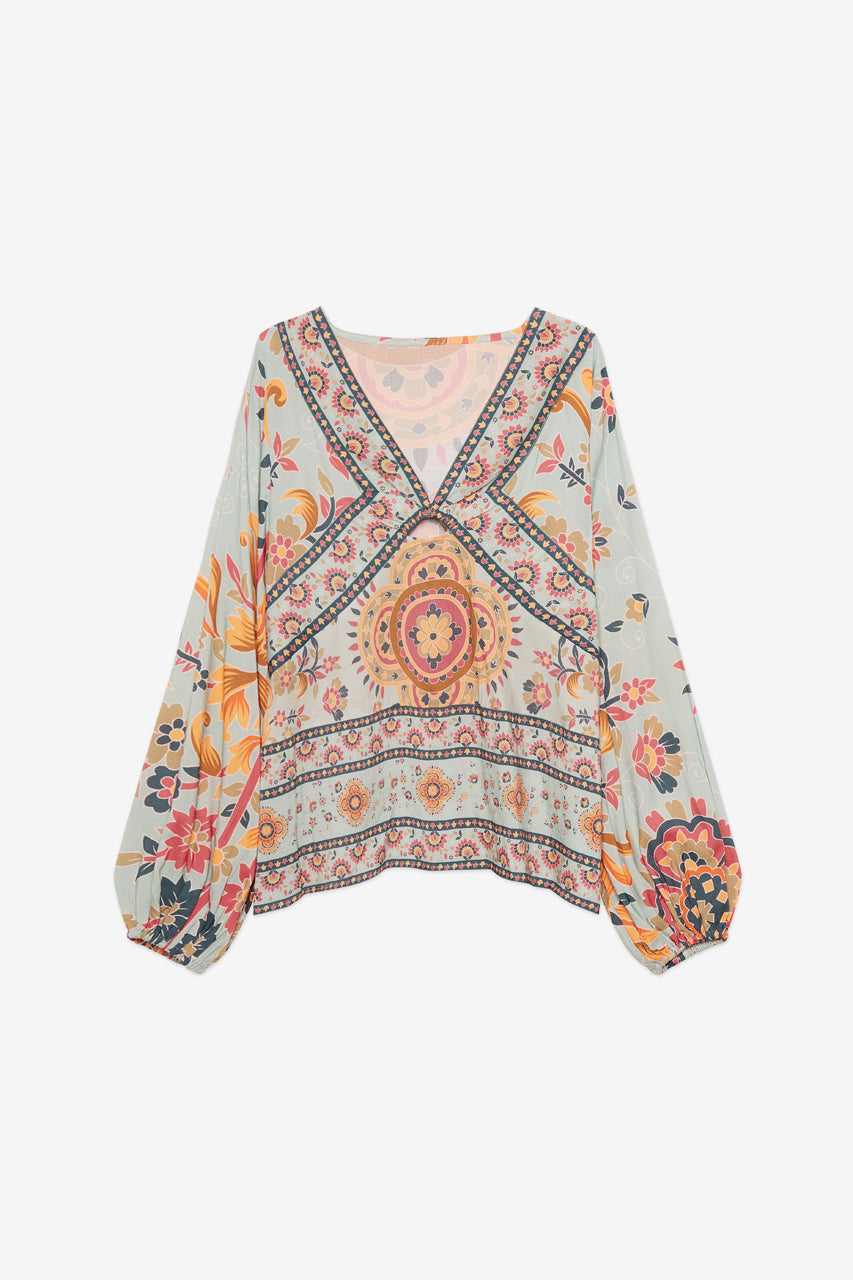 POSITIONAL PRINT BLOUSE - GREEN