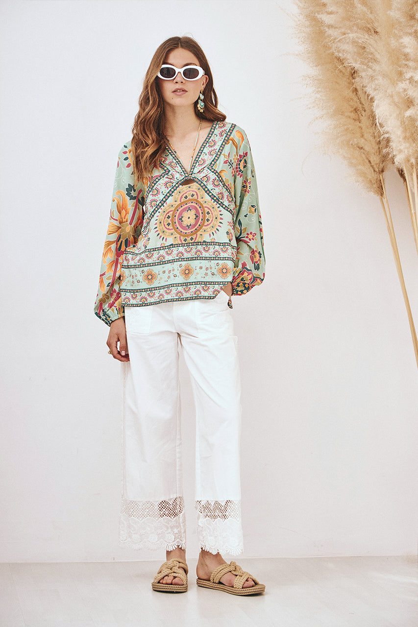 POSITIONAL PRINT BLOUSE - GREEN